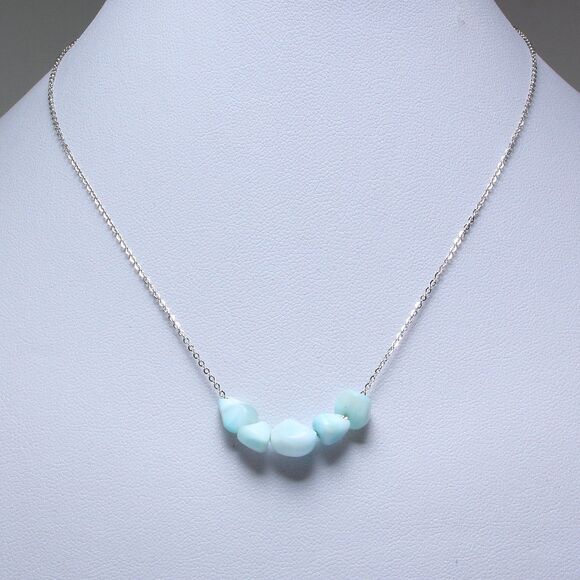 Larimar Gemstone Necklace Jewelry Curb Sterling Silver Chain Blue Larimar Stones - Picture 2 of 6